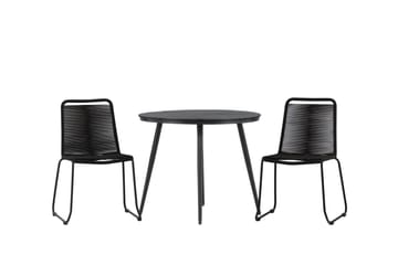 Break Cafégrupp Rund 90 cm + 2 Lindos Stapelbar Stol - Svart - Products - Utemöbler & utemiljö - Utegrupp - Cafegrupp & cafeset
