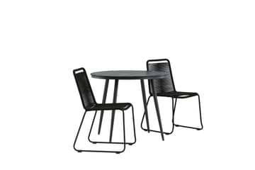 Break Cafégrupp Rund 90 cm + 2 Lindos Stapelbar Stol - Svart - Products - Utemöbler & utemiljö - Utegrupp - Cafegrupp & cafeset