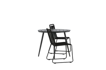 Break Cafégrupp Rund 90 cm + 2 Lindos Stapelbar Stol - Svart - Products - Utemöbler & utemiljö - Utegrupp - Cafegrupp & cafeset