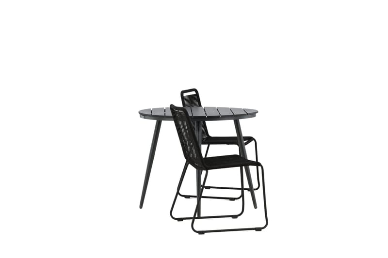 Break Cafégrupp Rund 90 cm + 2 Lindos Stapelbar Stol - Svart - Products - Utemöbler & utemiljö - Utegrupp - Cafegrupp & cafeset
