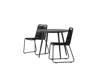 Break Cafégrupp Rund 90 cm + 2 Lindos Stapelbar Stol - Svart - Products - Utemöbler & utemiljö - Utegrupp - Cafegrupp & cafeset