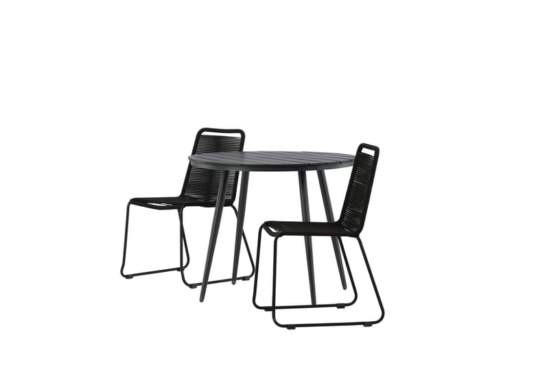 Break Cafégrupp Rund 90 cm + 2 Lindos Stapelbar Stol - Svart - Products - Utemöbler & utemiljö - Utegrupp - Cafegrupp & cafeset