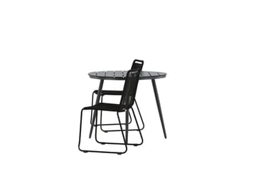 Break Cafégrupp Rund 90 cm + 2 Lindos Stapelbar Stol - Svart - Products - Utemöbler & utemiljö - Utegrupp - Cafegrupp & cafeset