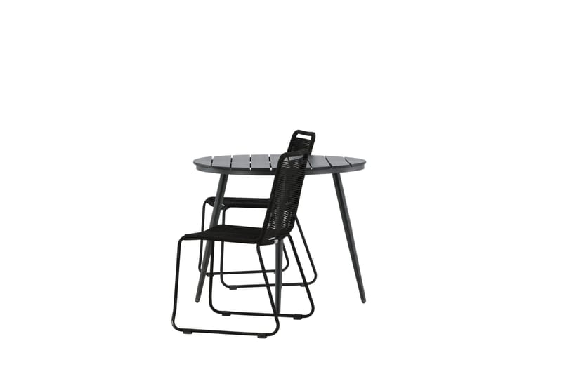 Break Cafégrupp Rund 90 cm + 2 Lindos Stapelbar Stol - Svart - Products - Utemöbler & utemiljö - Utegrupp - Cafegrupp & cafeset