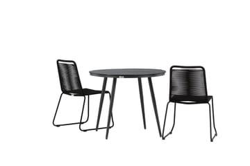 Break Cafégrupp Rund 90 cm + 2 Lindos Stapelbar Stol - Svart - Products - Utemöbler & utemiljö - Utegrupp - Cafegrupp & cafeset