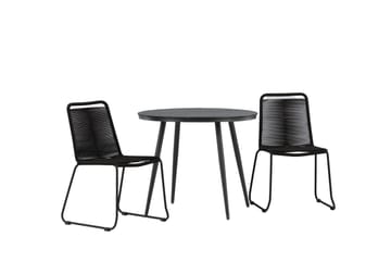 Break Cafégrupp Rund 90 cm + 2 Lindos Stapelbar Stol - Svart - Products - Utemöbler & utemiljö - Utegrupp - Cafegrupp & cafeset