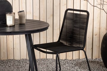 Break Cafégrupp Rund 90 cm + 2 Lindos Stapelbar Stol - Svart - Products - Utemöbler & utemiljö - Utegrupp - Cafegrupp & cafeset