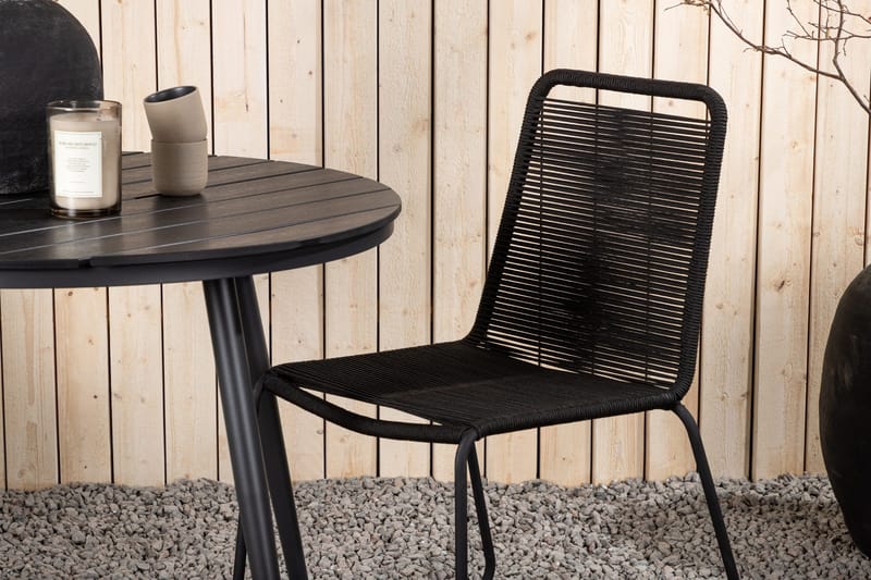 Break Cafégrupp Rund 90 cm + 2 Lindos Stapelbar Stol - Svart - Products - Utemöbler & utemiljö - Utegrupp - Cafegrupp & cafeset