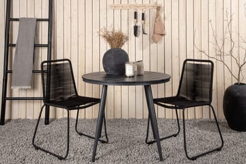 Break Caf égrupp Rund 90 cm + 2 Lindos Stapelbar Stol - Svart - Products - Utemöbler & utemiljö - Utegrupp - Cafegrupp & cafeset
