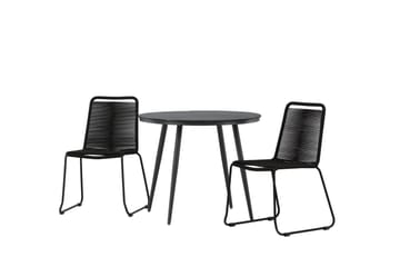Break Cafégrupp Rund 90 cm + 2 Lindos Stapelbar Stol - Svart - Products - Utemöbler & utemiljö - Utegrupp - Cafegrupp & cafeset