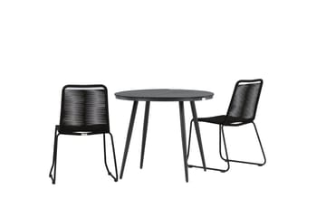 Break Cafégrupp Rund 90 cm + 2 Lindos Stapelbar Stol - Svart - Products - Utemöbler & utemiljö - Utegrupp - Cafegrupp & cafeset