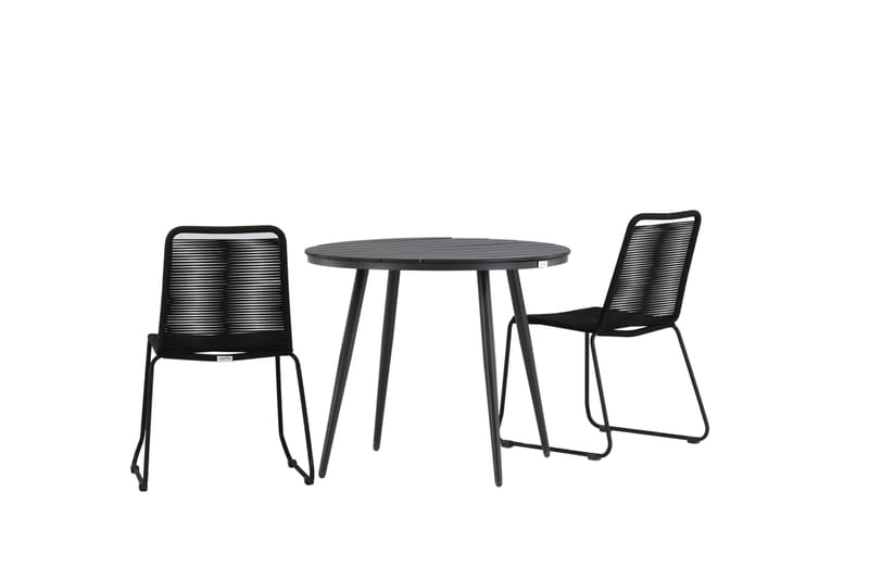 Break Cafégrupp Rund 90 cm + 2 Lindos Stapelbar Stol - Svart - Products - Utemöbler & utemiljö - Utegrupp - Cafegrupp & cafeset