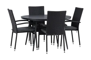 Break Matgrupp Utomhus Rund Ø120cm + 4 Anna Matstolar - Beige/Svart - Products - Utemöbler & utemiljö - Utegrupp - Matgrupp utomhus