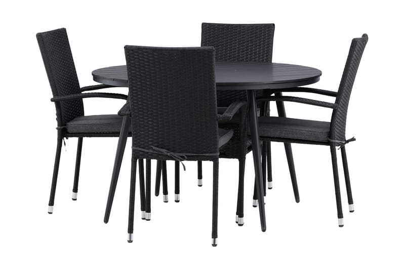 Break Matgrupp Utomhus Rund Ø120cm + 4 Anna Matstolar - Beige/Svart - Products - Utemöbler & utemiljö - Utegrupp - Matgrupp utomhus