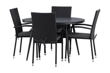 Break Matgrupp Utomhus Rund Ø120cm + 4 Anna Matstolar - Beige/Svart - Products - Utemöbler & utemiljö - Utegrupp - Matgrupp utomhus