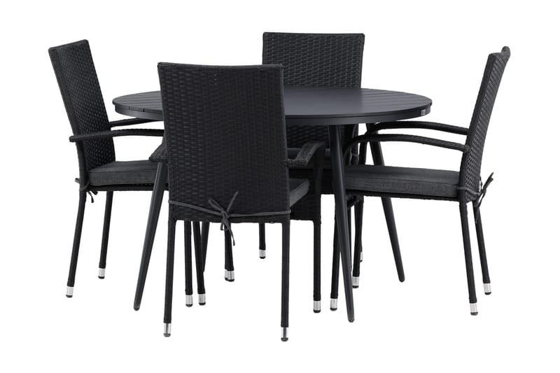 Break Matgrupp Utomhus Rund Ø120cm + 4 Anna Matstolar - Beige/Svart - Products - Utemöbler & utemiljö - Utegrupp - Matgrupp utomhus