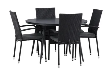 Break Matgrupp Utomhus Rund Ø120cm + 4 Anna Matstolar - Beige/Svart - Products - Utemöbler & utemiljö - Utegrupp - Matgrupp utomhus