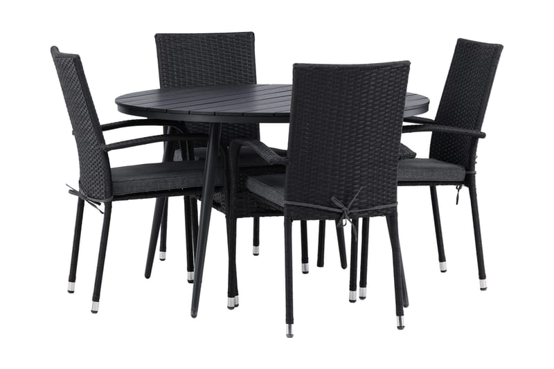 Break Matgrupp Utomhus Rund Ø120cm + 4 Anna Matstolar - Beige/Svart - Products - Utemöbler & utemiljö - Utegrupp - Matgrupp utomhus