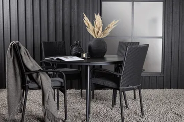 Break Matgrupp Utomhus Rund Ø120cm + 4 Anna Matstolar - Beige/Svart - Products - Utemöbler & utemiljö - Utegrupp - Matgrupp utomhus