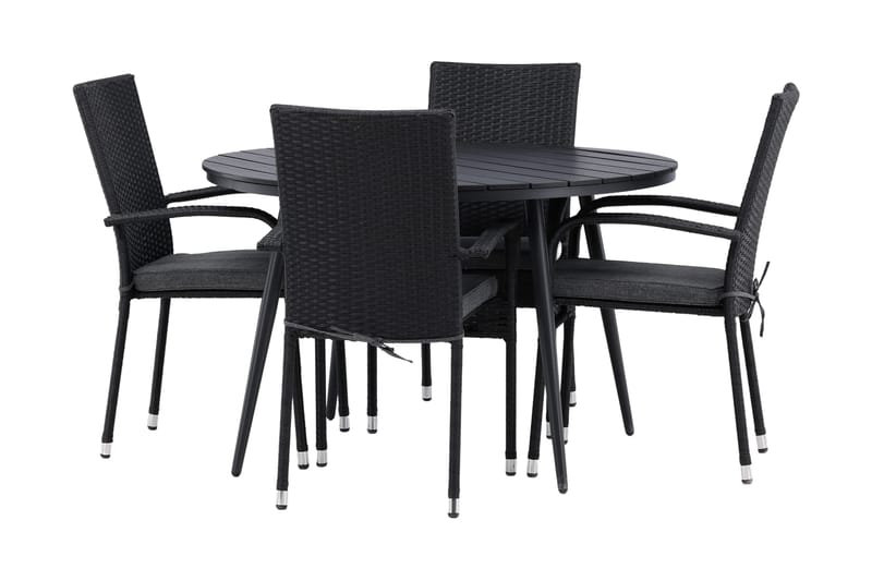Break Matgrupp Utomhus Rund Ø120cm + 4 Anna Matstolar - Beige/Svart - Products - Utemöbler & utemiljö - Utegrupp - Matgrupp utomhus