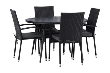 Break Matgrupp Utomhus Rund Ø120cm + 4 Anna Matstolar - Beige/Svart - Products - Utemöbler & utemiljö - Utegrupp - Matgrupp utomhus