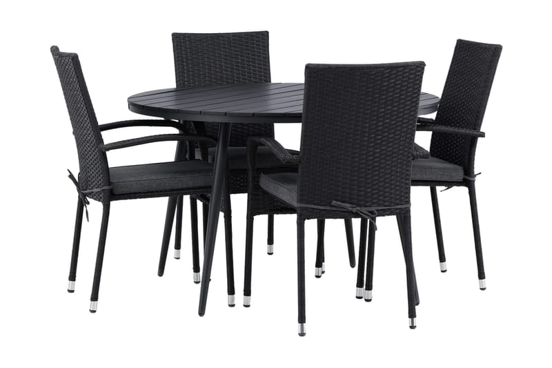 Break Matgrupp Utomhus Rund Ø120cm + 4 Anna Matstolar - Beige/Svart - Products - Utemöbler & utemiljö - Utegrupp - Matgrupp utomhus