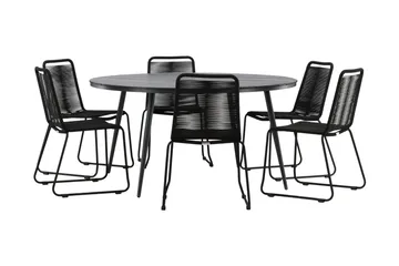Break Matgrupp Utomhus Rund Ø150cm + 6 Lindos Stapelbara Matstolar - Svart - Products - Utemöbler & utemiljö - Utegrupp - Matgrupp utomhus