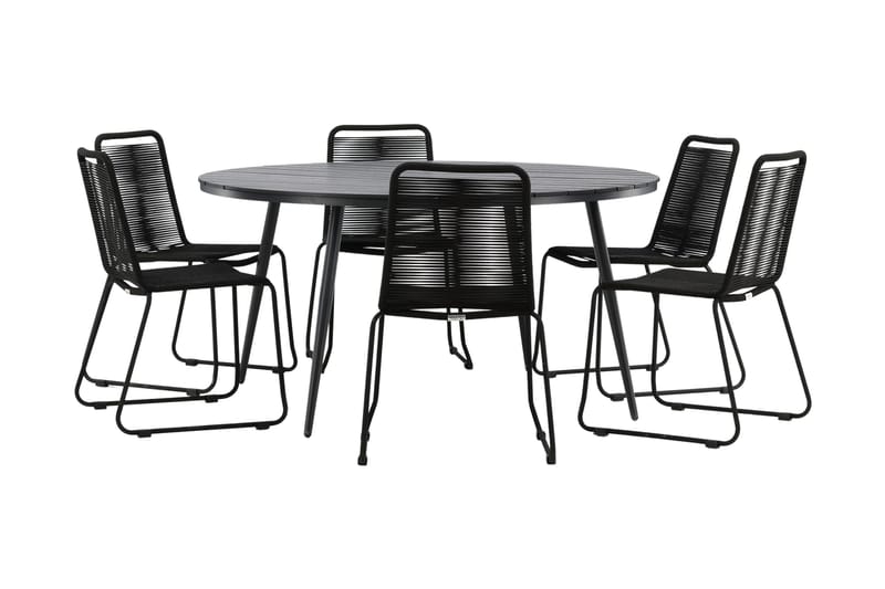 Break Matgrupp Utomhus Rund Ø150cm + 6 Lindos Stapelbara Matstolar - Svart - Products - Utemöbler & utemiljö - Utegrupp - Matgrupp utomhus