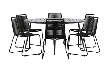 Break Matgrupp Utomhus Rund Ø150cm + 6 Lindos Stapelbara Matstolar - Svart - Products - Utemöbler & utemiljö - Utegrupp - Matgrupp utomhus