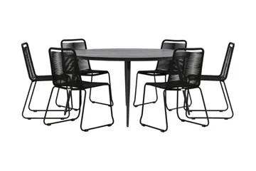 Break Matgrupp Utomhus Rund Ø150cm + 6 Lindos Stapelbara Matstolar - Svart - Products - Utemöbler & utemiljö - Utegrupp - Matgrupp utomhus