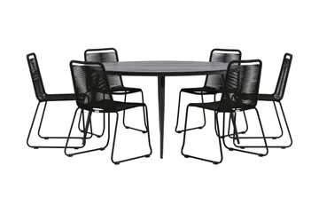 Break Matgrupp Utomhus Rund Ø150cm + 6 Lindos Stapelbara Matstolar - Svart - Products - Utemöbler & utemiljö - Utegrupp - Matgrupp utomhus