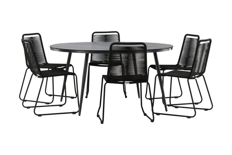 Break Matgrupp Utomhus Rund Ø150cm + 6 Lindos Stapelbara Matstolar - Svart - Products - Utemöbler & utemiljö - Utegrupp - Matgrupp utomhus