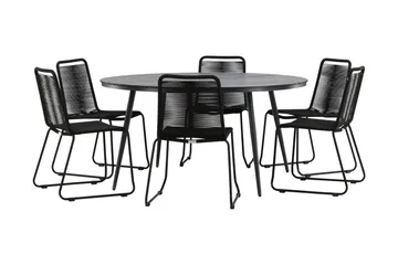 Break Matgrupp Utomhus Rund Ø150cm + 6 Lindos Stapelbara Matstolar - Svart - Products - Utemöbler & utemiljö - Utegrupp - Matgrupp utomhus