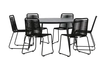 Break Matgrupp Utomhus Rund Ø150cm + 6 Lindos Stapelbara Matstolar - Svart - Products - Utemöbler & utemiljö - Utegrupp - Matgrupp utomhus