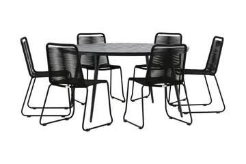 Break Matgrupp Utomhus Rund Ø150cm + 6 Lindos Stapelbara Matstolar - Svart - Products - Utemöbler & utemiljö - Utegrupp - Matgrupp utomhus