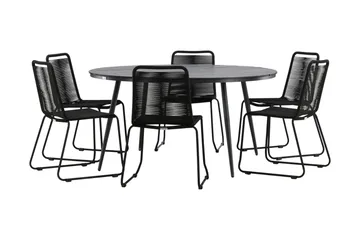 Break Matgrupp Utomhus Rund Ø150cm + 6 Lindos Stapelbara Matstolar - Svart - Products - Utemöbler & utemiljö - Utegrupp - Matgrupp utomhus