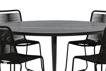 Break Matgrupp Utomhus Rund Ø150cm + 6 Lindos Stapelbara Matstolar - Svart - Products - Utemöbler & utemiljö - Utegrupp - Matgrupp utomhus