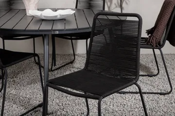 Break Matgrupp Utomhus Rund Ø150cm + 6 Lindos Stapelbara Matstolar - Svart - Products - Utemöbler & utemiljö - Utegrupp - Matgrupp utomhus