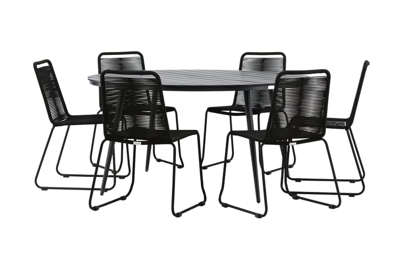 Break Matgrupp Utomhus Rund Ø150cm + 6 Lindos Stapelbara Matstolar - Svart - Products - Utemöbler & utemiljö - Utegrupp - Matgrupp utomhus
