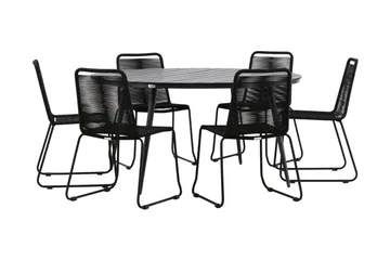 Break Matgrupp Utomhus Rund Ø150cm + 6 Lindos Stapelbara Matstolar - Svart - Products - Utemöbler & utemiljö - Utegrupp - Matgrupp utomhus