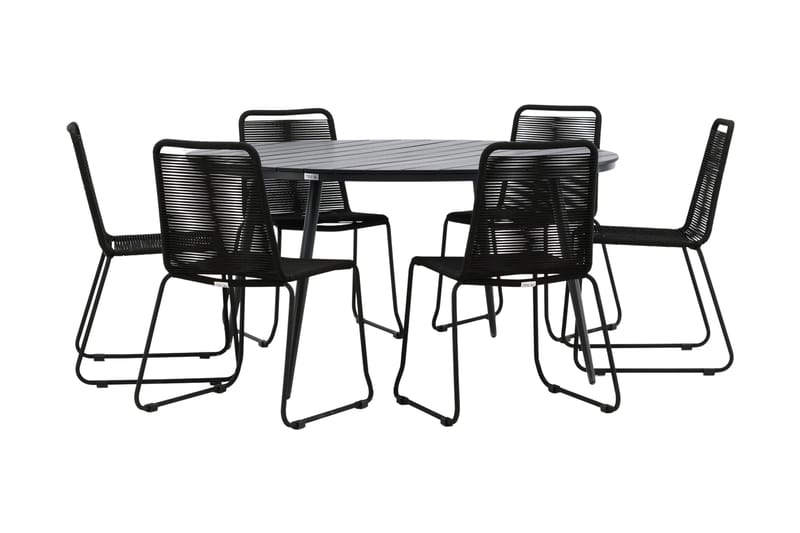 Break Matgrupp Utomhus Rund Ø150cm + 6 Lindos Stapelbara Matstolar - Svart - Products - Utemöbler & utemiljö - Utegrupp - Matgrupp utomhus