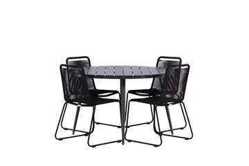 Break Matgrupp Utomhus Rund 120 cm + 4 Lindos Stapelbar Stol - Svart - Products - Utemöbler & utemiljö - Utegrupp - Matgrupp utomhus