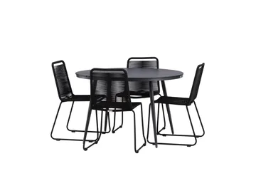 Break Matgrupp Utomhus Rund 120 cm + 4 Lindos Stapelbar Stol - Svart - Products - Utemöbler & utemiljö - Utegrupp - Matgrupp utomhus