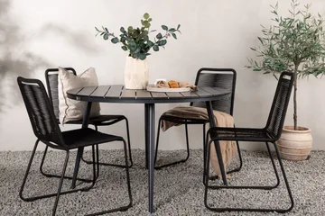 Break Matgrupp Utomhus Rund 120 cm + 4 Lindos Stapelbar Stol - Svart - Products - Utemöbler & utemiljö - Utegrupp - Matgrupp utomhus