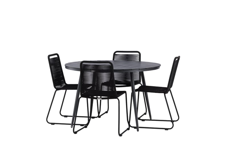 Break Matgrupp Utomhus Rund 120 cm + 4 Lindos Stapelbar Stol - Svart - Products - Utemöbler & utemiljö - Utegrupp - Matgrupp utomhus