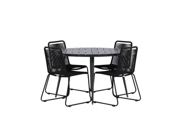 Break Matgrupp Utomhus Rund 120 cm + 4 Lindos Stapelbar Stol - Svart - Products - Utemöbler & utemiljö - Utegrupp - Matgrupp utomhus