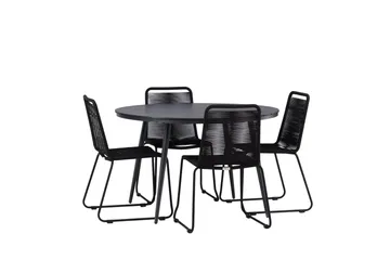 Break Matgrupp Utomhus Rund 120 cm + 4 Lindos Stapelbar Stol - Svart - Products - Utemöbler & utemiljö - Utegrupp - Matgrupp utomhus