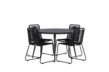 Break Matgrupp Utomhus Rund 120 cm + 4 Lindos Stapelbar Stol - Svart - Products - Utemöbler & utemiljö - Utegrupp - Matgrupp utomhus
