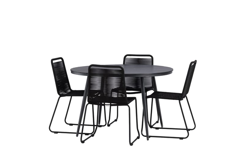 Break Matgrupp Utomhus Rund 120 cm + 4 Lindos Stapelbar Stol - Svart - Products - Utemöbler & utemiljö - Utegrupp - Matgrupp utomhus