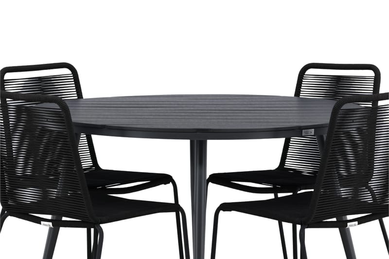 Break Matgrupp Utomhus Rund 120 cm + 4 Lindos Stapelbar Stol - Svart - Products - Utemöbler & utemiljö - Utegrupp - Matgrupp utomhus